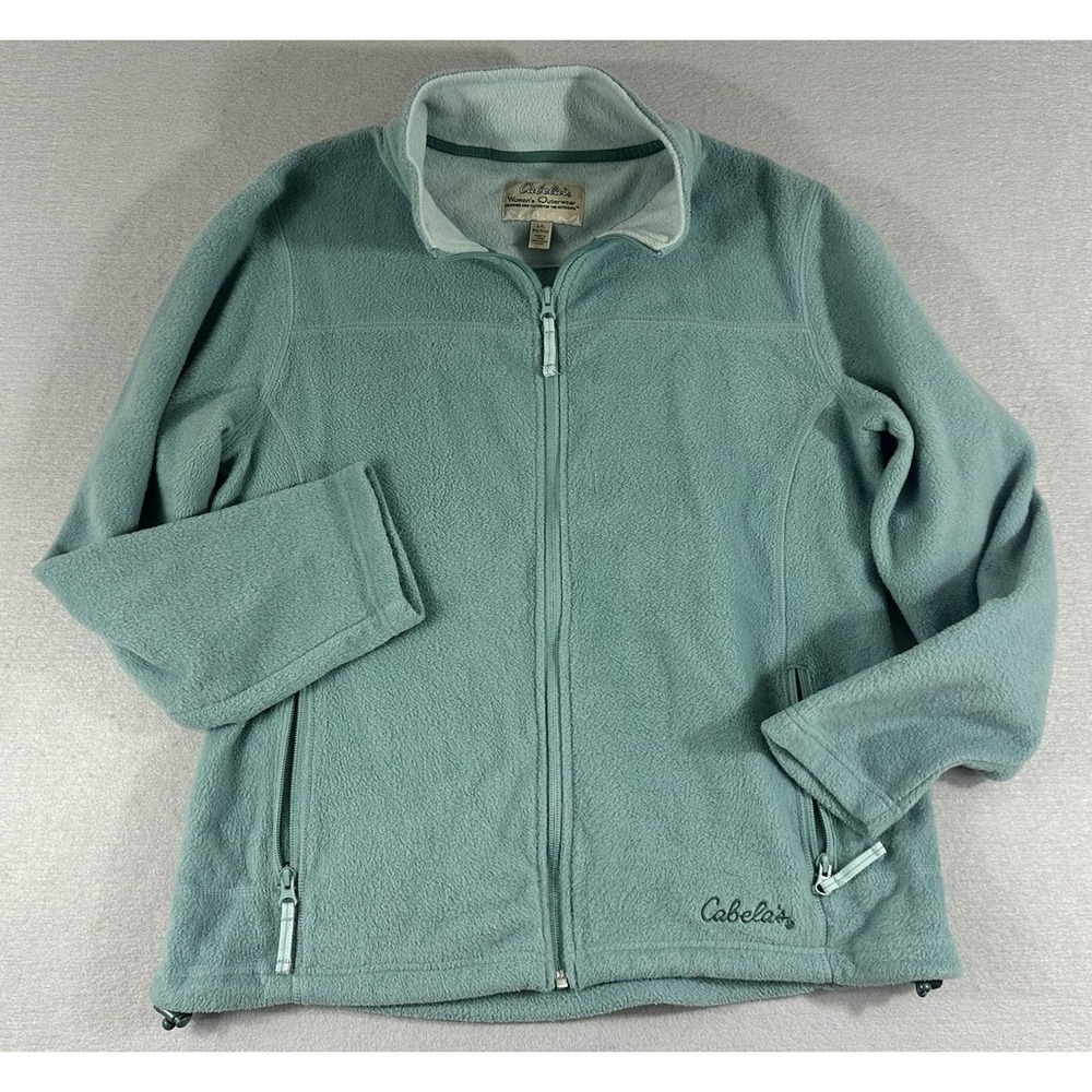Vintage Cabela's Women's Outerwear Fleece Full Zip Teal Sweater Size Large EUC